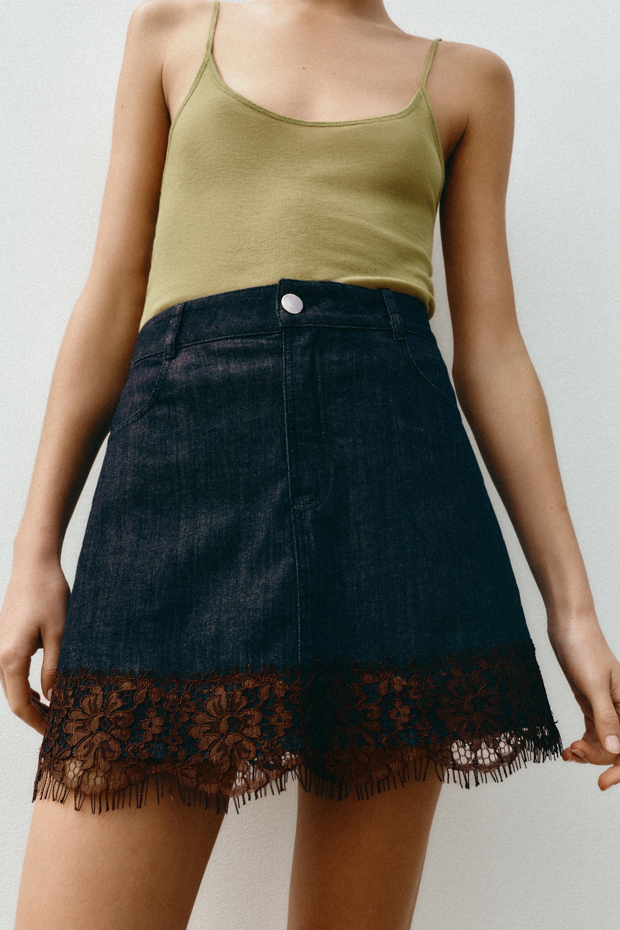 JUPE-PANTALON Z1975 EN JEAN ET DENTELLE